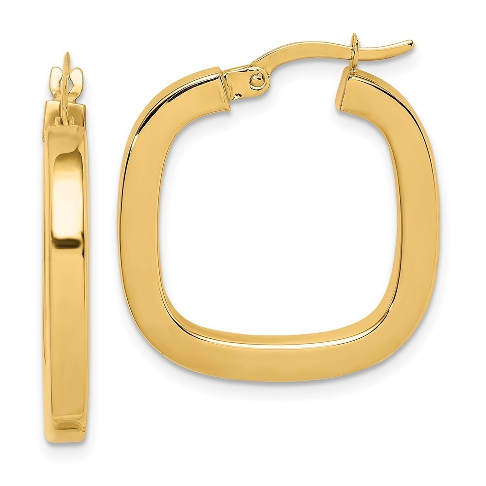 Classic 14k Yellow Gold Square Tube Hollow Hoop Earrings 3mm x 23mm